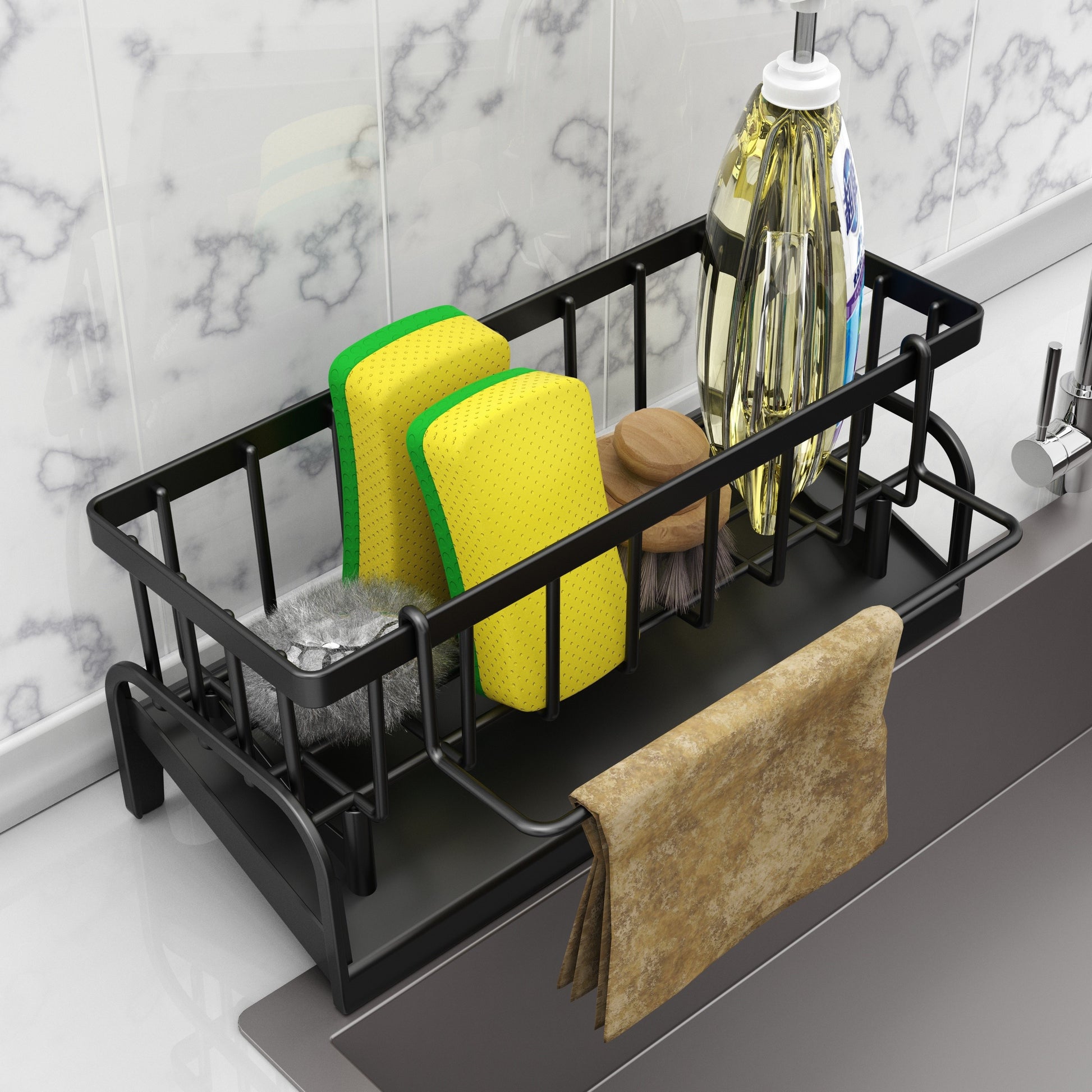 Multifunctional Plastic Kitchen & Bathroom Sink Caddy Organizer Set – Faucet Hanging Storage Rack for Dish Cloth, Sponges, Brushes – Durable, Easy-Clean Holder for Home Organization and Space Saving