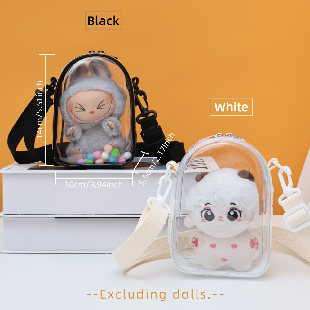 Labubu Generation 2 Sitting Crossbody Bag, Transparent PVC, Thickened Waterproof Material, Square Storage Pouch, Jewelry Organizer with Doll Holder for Dolls (Doll Not Included)