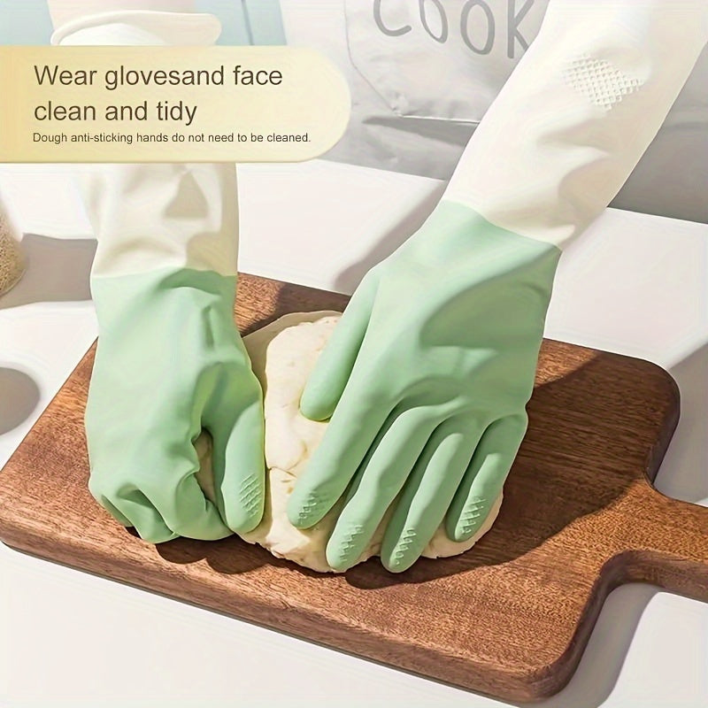 3 Pairs of Thick, Waterproof Latex Kitchen Gloves - Beige & Mint Green, Non-Slip Grip for Dishwashing, Cleaning, and Household Chores, Material, Perfect for Kitchens, Bathrooms, and Living Areas, Cleaning Gloves | Ergonomic Gloves | Durable Rubber Gloves,