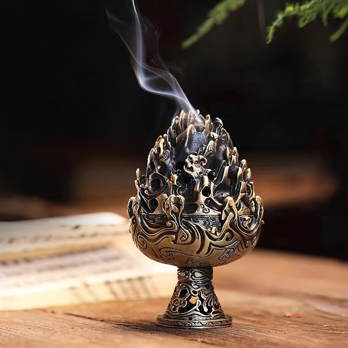 Vintage-Style Mini Boshan Incense Burner - Elegant Copper Alloy with Intricate Dragon & Flame Design, Aromatherapy Home Decor, Perfect for Tea Ceremonies, Gifts, and Traditional Cultural Practices, Incense Holder