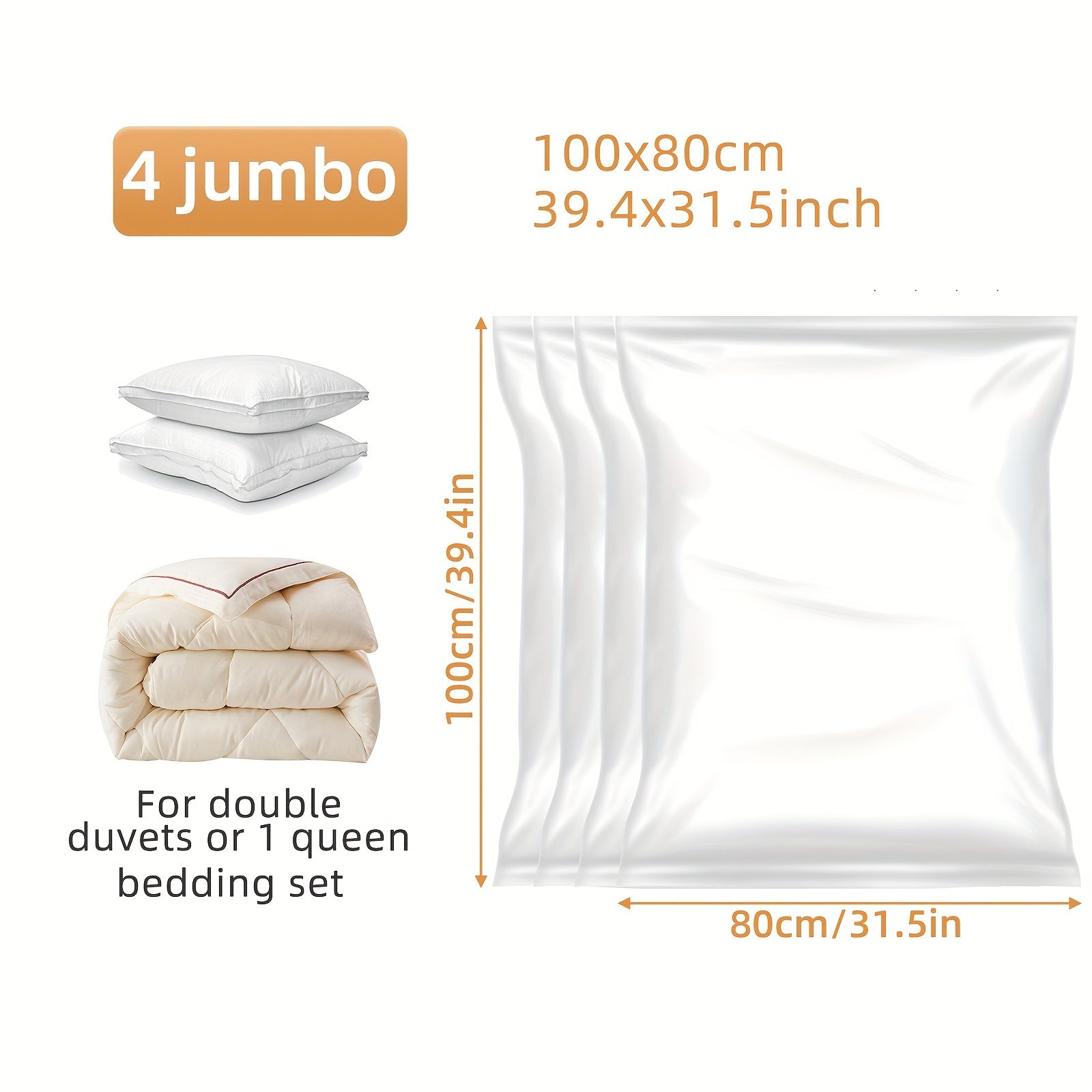 4-Pack Thick Vacuum Storage Bags - Space-Saving, Zippered Organizer for Clothes, Blankets, Quilts - Durable Plastic, Ideal for Bedroom & Travel, Bedroom Organizers And Storage