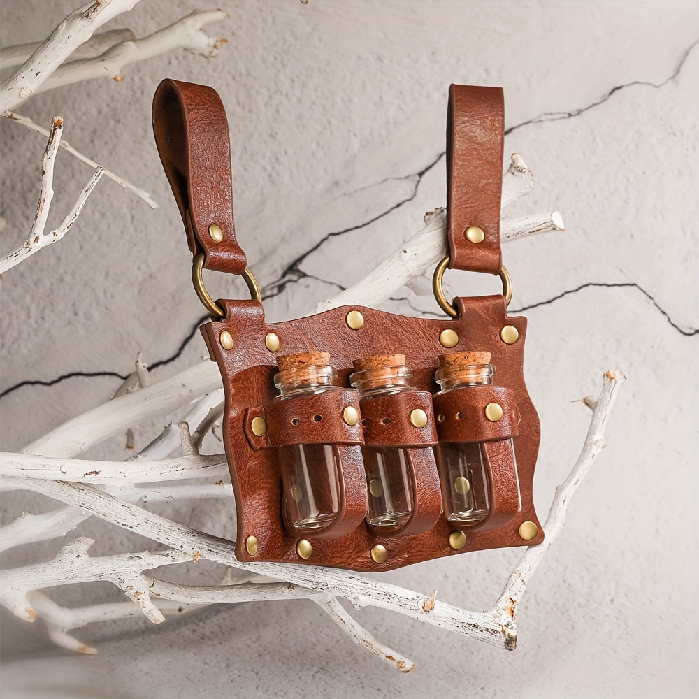 Medieval Faux Leather 3-bottle Cork Potion Bottle
