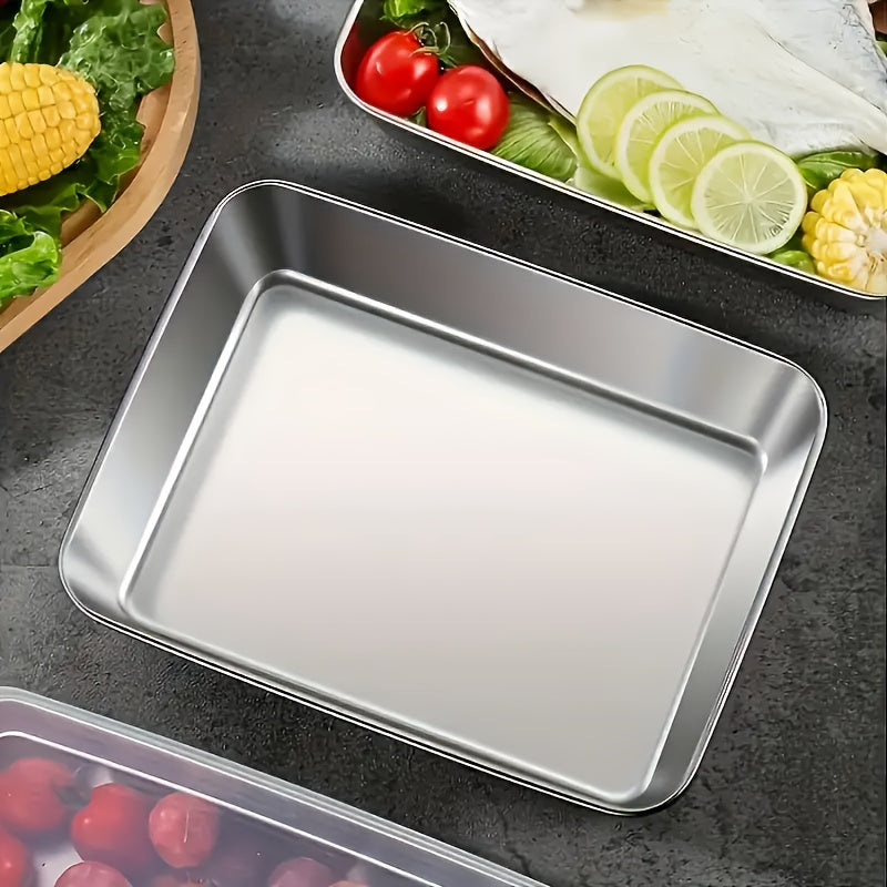 Set Of 5 Stainless Steel Food Storage Containers With Transparent Lids - Large Square Containers, Suitable For Meat, Fruits, And Vegetables - Perfect For Camping, Outdoor, And Home Use, Stackable Kitchen Organizer, Best Choice For Christmas, Perfect Gift