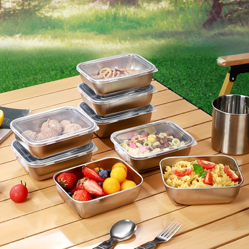 10pcs Stainless Steel Square Food Storage Containers with Flip-Top Lids - Reusable, Dishwasher Safe, Perfect for Fruits, Vegetables, and Meal Prep - Ideal for Kitchen and Outdoor Use, Outdoor Food Storage|Checkered Tablecloth|Durable Kitchenware