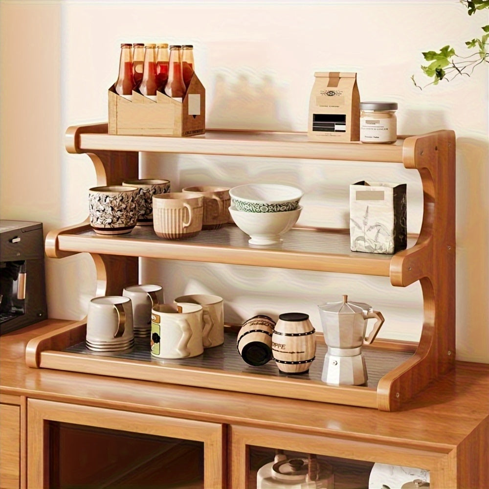 1pc Wooden Office Desk Organizer Shelf - Multi-Tier