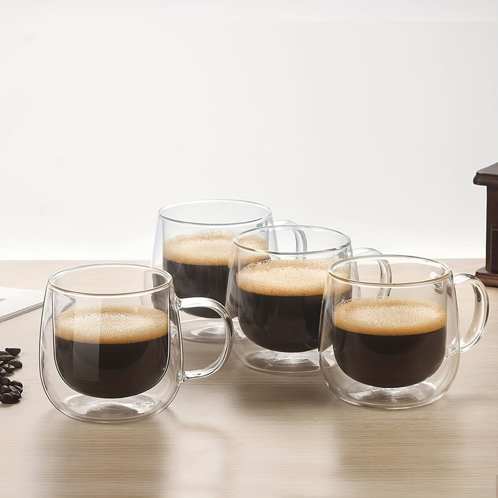 Pack of 4 - 300ml - Double-layer glass coffee cup with high borosilicate, insulated glass coffee cup, set of 4 espresso cups, latte coffee cup, Americano coffee, cappuccino, tea bag, transparent glass