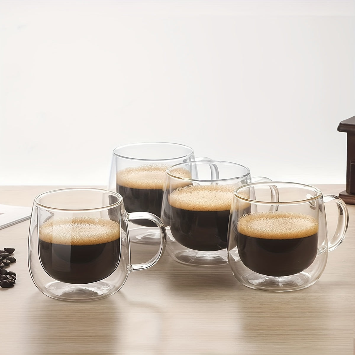 Pack of 4 - 300ml - Double-layer glass coffee cup with high borosilicate, insulated glass coffee cup, set of 4 espresso cups, latte coffee cup, Americano coffee, cappuccino, tea bag, transparent glass