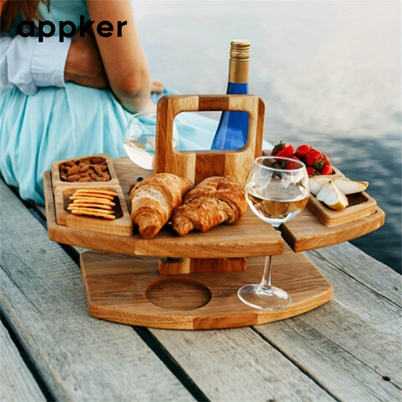 Portable folding Solid Wood Picnic Table with Glass Cup Holder