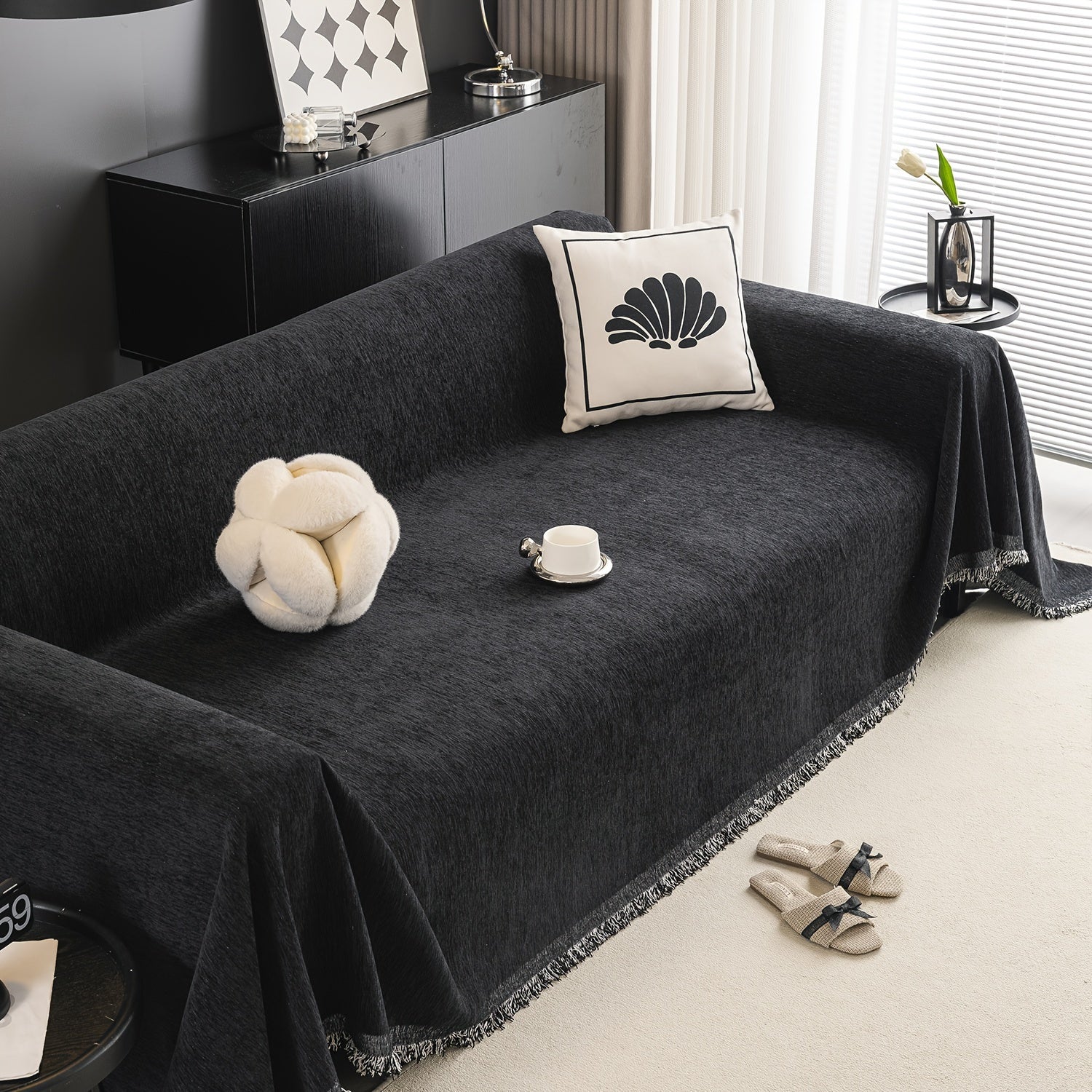 1pc Pet-Friendly Sofa Cover - Washable, Modern Gray Chenille Slipcover for 3-4 Cushion Sofas, Sectional Couch Protector for Living Room Furniture, Petfriendly Design, Sofa Protection Cover