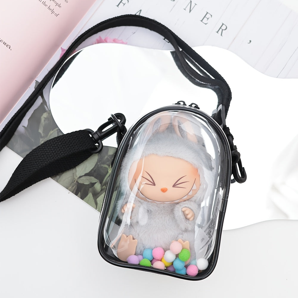 Labubu Generation 2 Sitting Crossbody Bag, Transparent PVC, Thickened Waterproof Material, Square Storage Pouch, Jewelry Organizer with Doll Holder for Dolls (Doll Not Included)