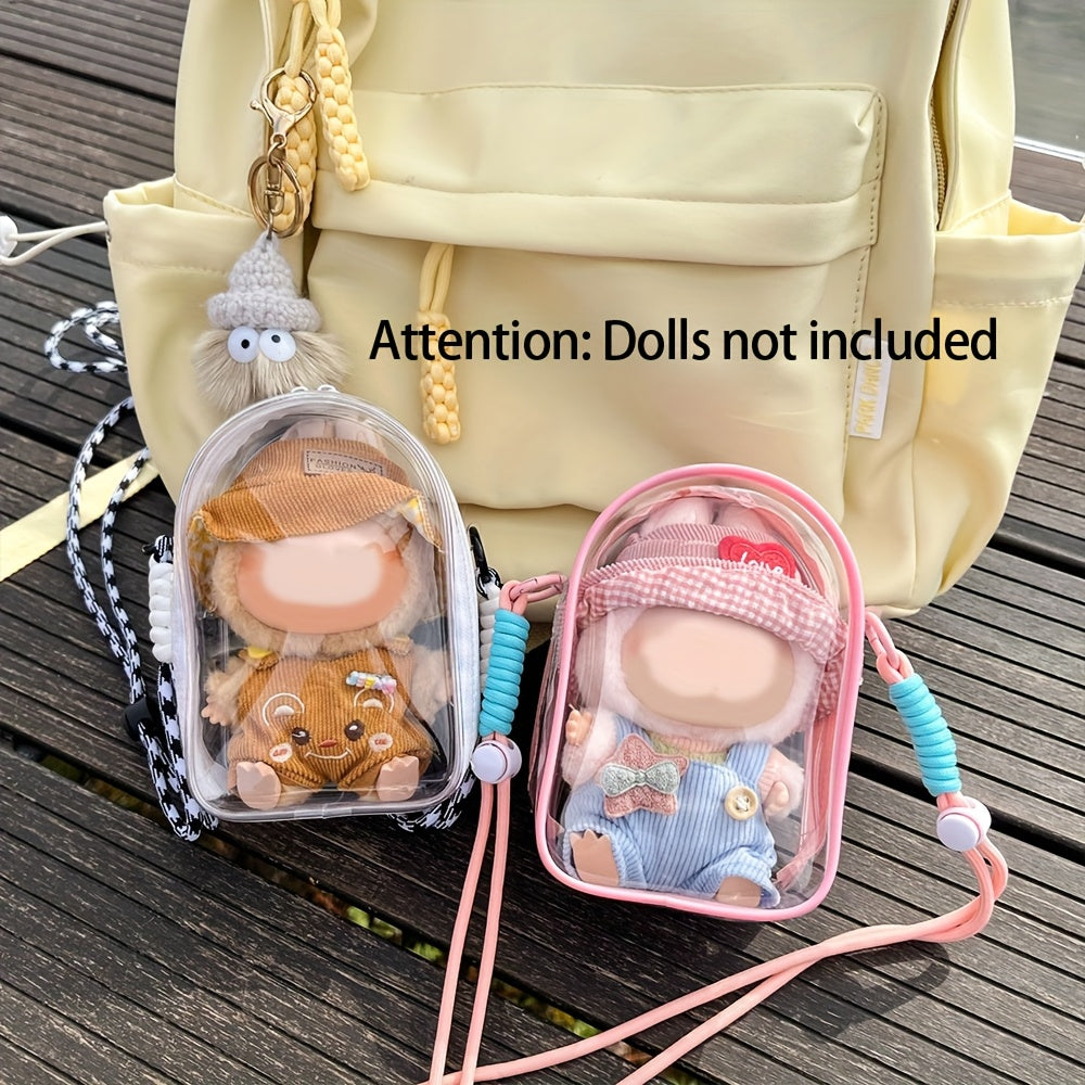 MISFANS Labubu Doll Crossbody Bag - Cute Transparent Purse with Pastel colors (Pink, Yellow, Clear), Adjustable Strap & Zipper Closure, Compact Bag for Girls, Teens, Anime Fans - Halloween/Christmas Gift Idea (Dolls Not Included) - Everyday Essentials Org
