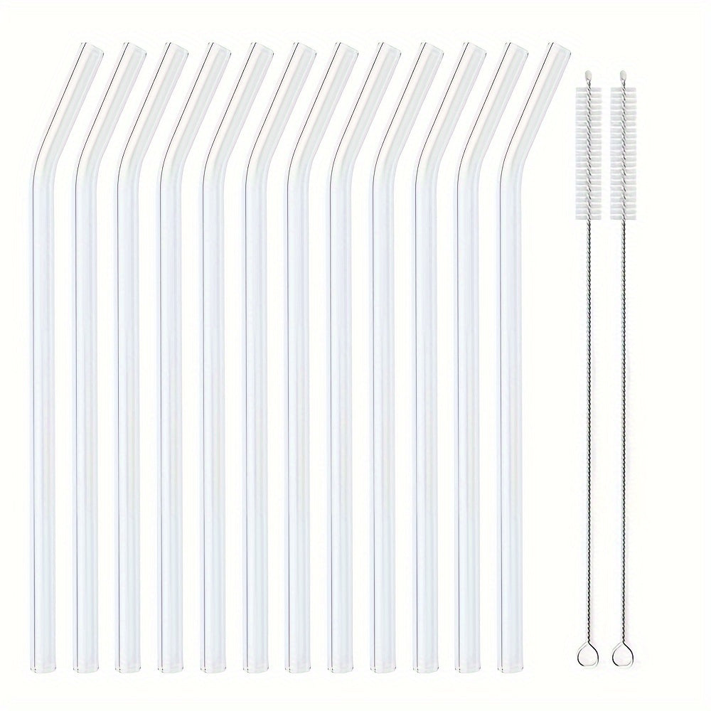[Glass Straws | Reusable] 12pcs Reusable Glass Straws | 200*8 Glass Straws with 2 Cleaning Brushes | for Drinks Milk Tea Suitable for Home Parties and Outings