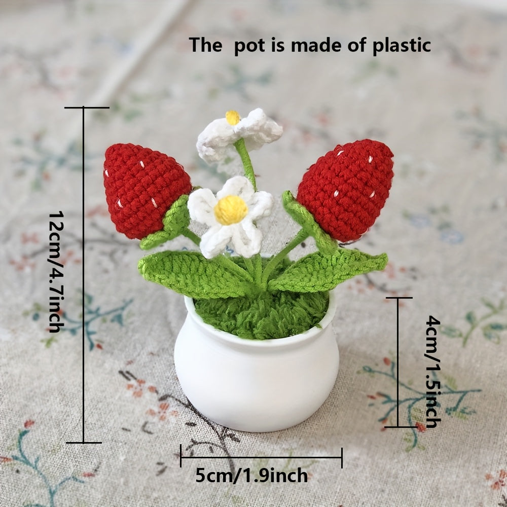 1pc Hand-Knitted Miniature Potted Flower Decor - Vibrant Multicolor Fabric Artificial Floral Arrangement, No Fade No Pill, Cute Table Centerpiece for Home Office Desk, Graduation Party, Festive Gift (No Vase Included)