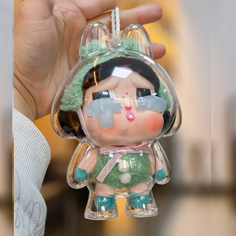 Crying Youngsters Vinyl Protective Case - Transparent, High-Quality PC Material, Dustproof with Pink Rabbit Ears and Glasses, Collectible Figure Box | Decorative Box | High-Quality Acrylic