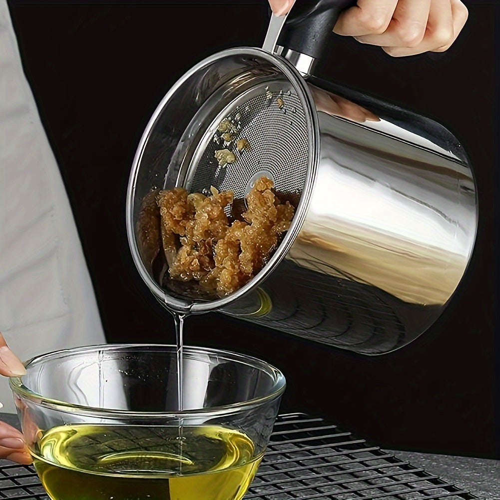 Easy-Pour Stainless Steel Grease Container with Strainer - Ideal Kitchen Accessory for Cooking Oil & Grease Storage