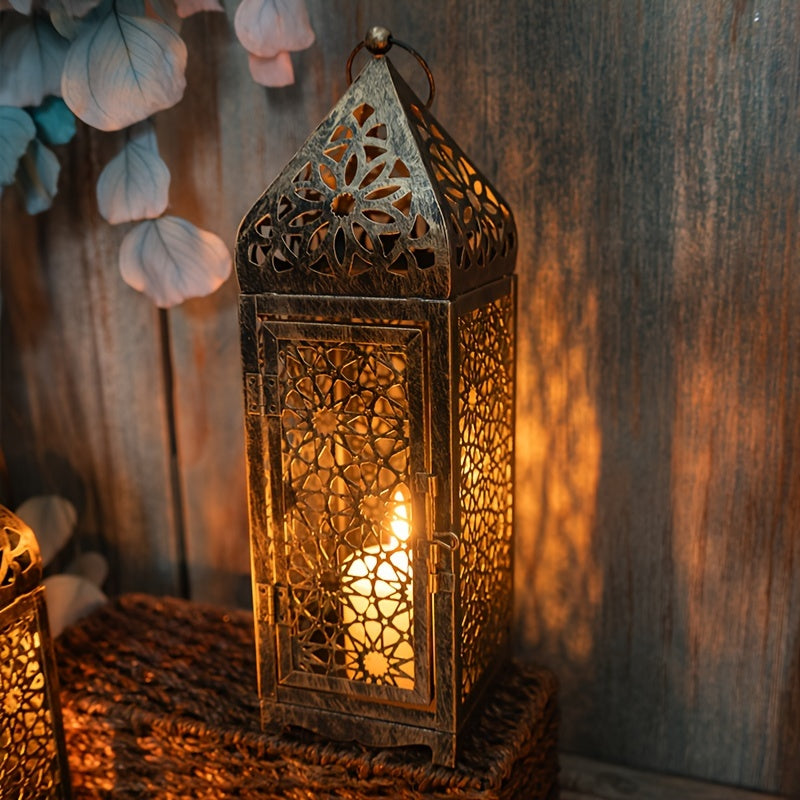 2-Pack Iron Metal Moroccan Style Lanterns, Hollow-Out Projection Art Candle Holders for Festive Tabletop Decor, Halloween, Valentine's, Thanksgiving, Christmas, Home & Kitchen
