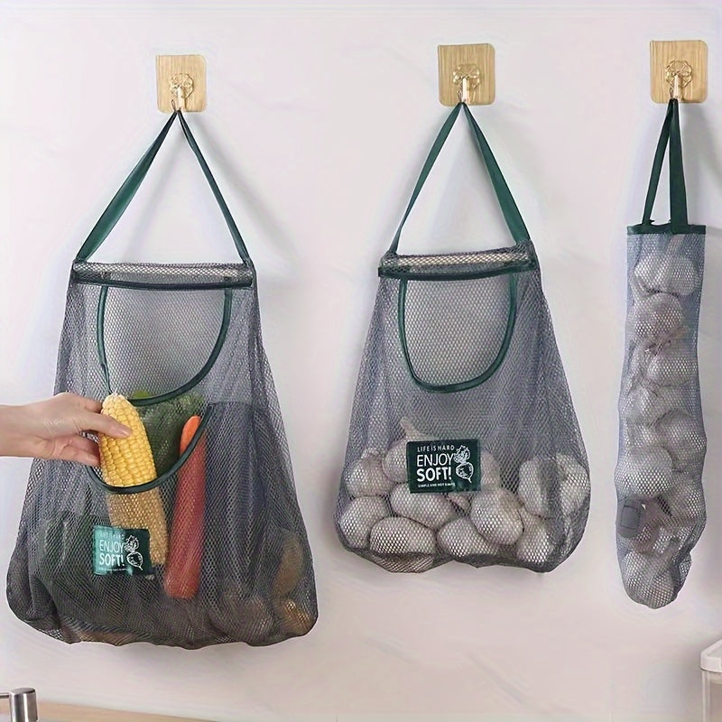 [Wall-Mounted Mesh Bag Organizer] Versatile Kitchen Storage Mesh Bag - Wall-Mounted Organizer for Fruits, Vegetables, Ginger & Garlic | Essential Home Accessory
