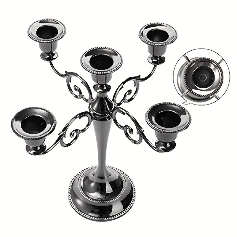 1pc Exquisite Vintage Five-Headed Black Candlestick - Elevate Ambiance with Unique Centerpiece for Weddings, Church, Halloween, Christmas, Formal Events, Home Decor, and Restaurant Dining Table Decoration, Adds Sophistication and Elegance to Any Setting