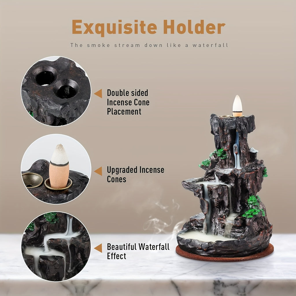 1pc, Mountain Design Backflow Incense Holder, Waterfall Incense Burner, Ornament Home Decoration For Spa, Yoga, Meditation, Gifts
