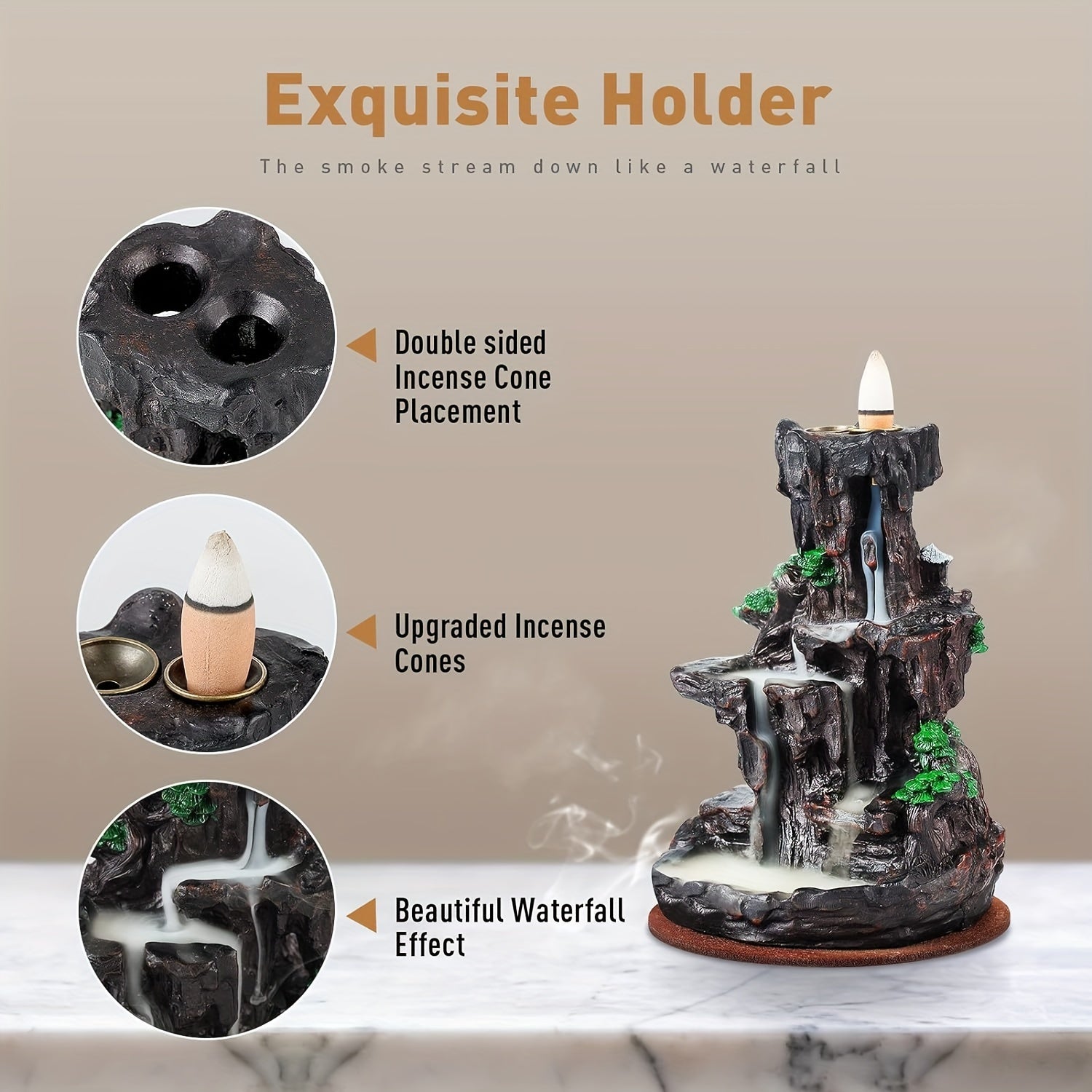 1pc, Mountain Design Backflow Incense Holder, Waterfall Incense Burner, Ornament Home Decoration For Spa, Yoga, Meditation, Gifts