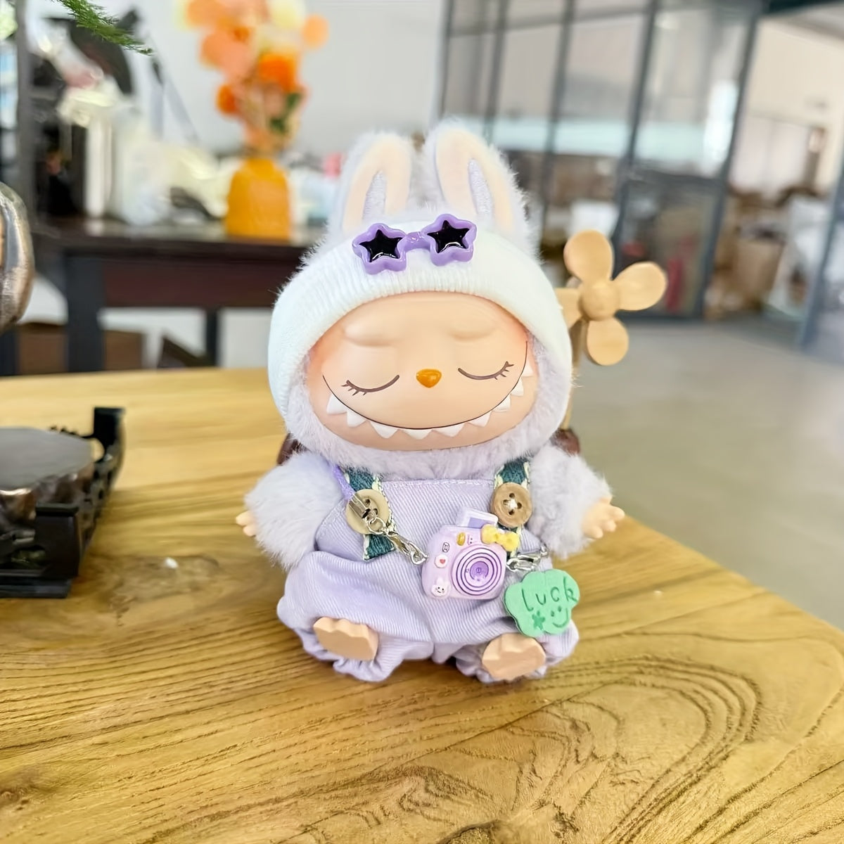 2025 New Labubu Doll Pendant Trendy Clothing Star Eye Overalls + Hat Set Doll Accessories Can Be Replaced Cute Gift Box Holiday Gift Wear-Resistant Holiday Atmosphere Clothes Suitable for Labubu