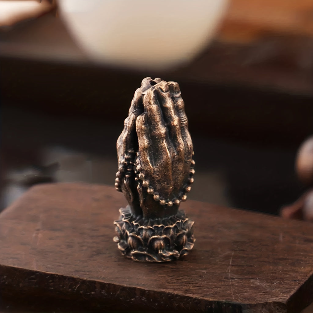 1PC Red Copper Guanyin Buddha Hand Palm Together Alloy Incense Holder Incense Seat, Home Decor, Meditation Relax Yoga Room, Office Home Study Deodorant Incense Burner, Room Decor, Suitable For Camping, Garden, Patio, Classic Candlelight Dinner Props