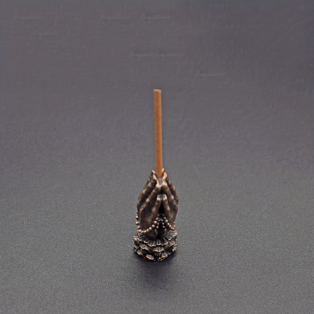1PC Red Copper Guanyin Buddha Hand Palm Together Alloy Incense Holder Incense Seat, Home Decor, Meditation Relax Yoga Room, Office Home Study Deodorant Incense Burner, Room Decor, Suitable For Camping, Garden, Patio, Classic Candlelight Dinner Props