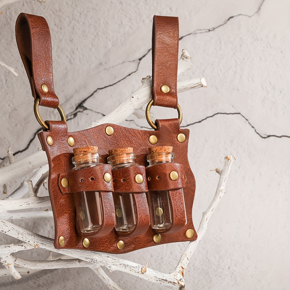 Medieval Faux Leather 3-bottle Cork Potion Bottle