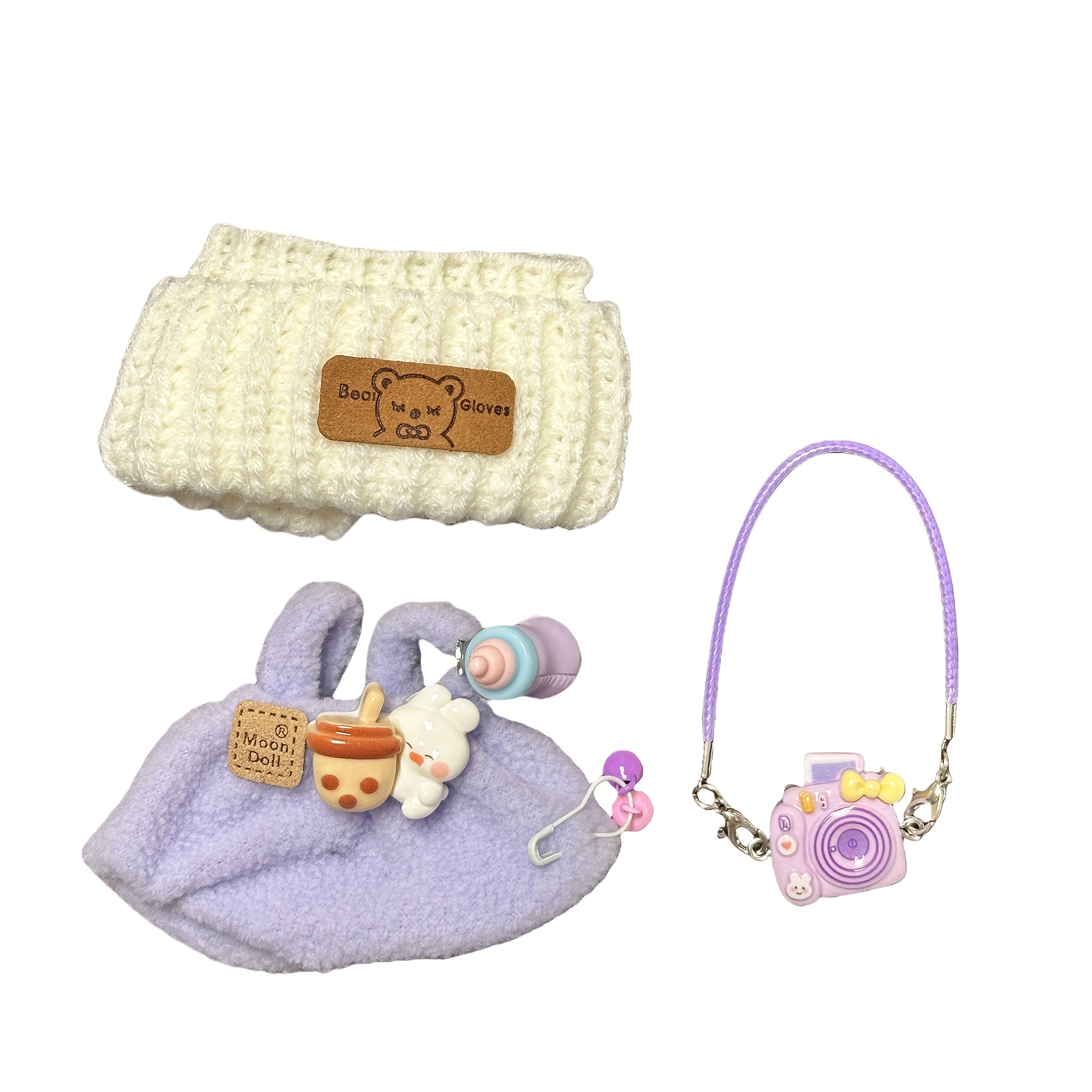 Labubu Fashion Clothes Set for Doll(NO Doll), Handcrafted Crochet 3pcs Set, Cute Clothes, Bag, Hat, DIY Stylish Fun Labubu Clothes Accessories for Daughter Birthdays, Anniversary Holiday Gifts