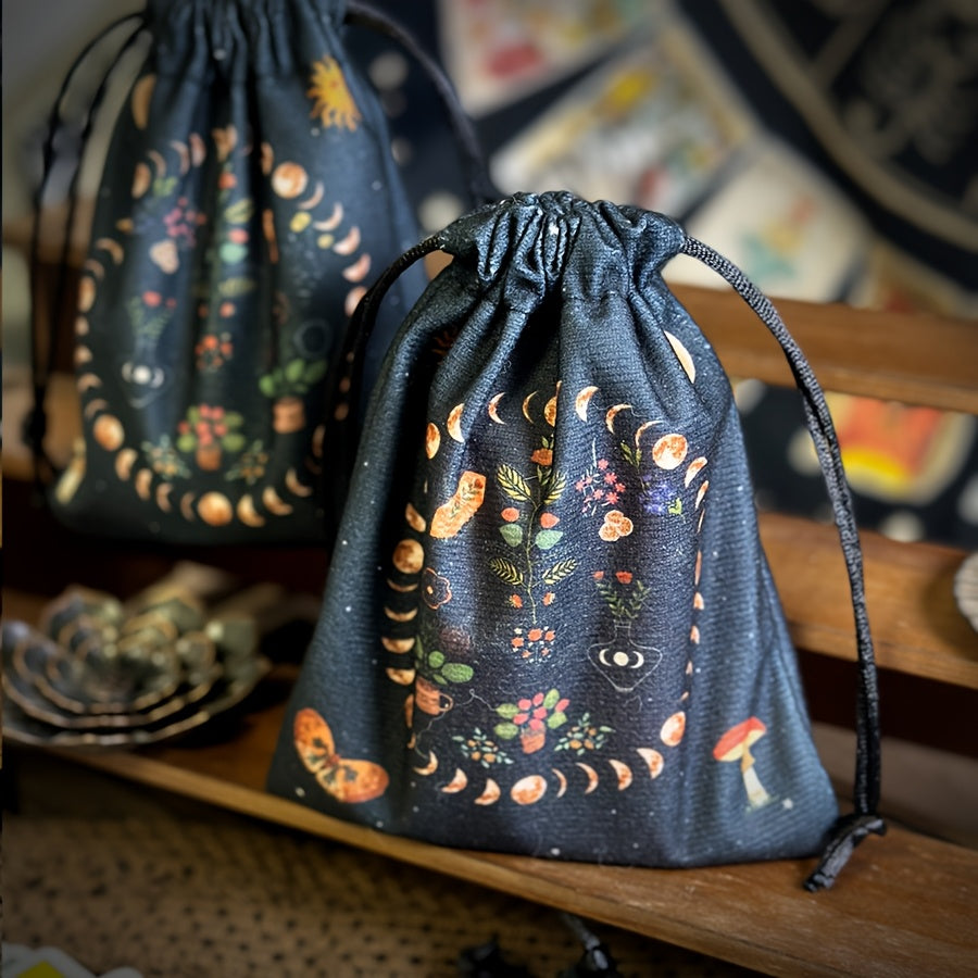 1pc Tarot Pouch, Astrological Celestial Moon Phase Designs, Polyester, Multipurpose Storage Bag, Small, Women'S Change Purse, Non-Prop Banknotes, No Feathers, with Tarot Runes Constellation Witch Divination Accessories for Women, for Halloween