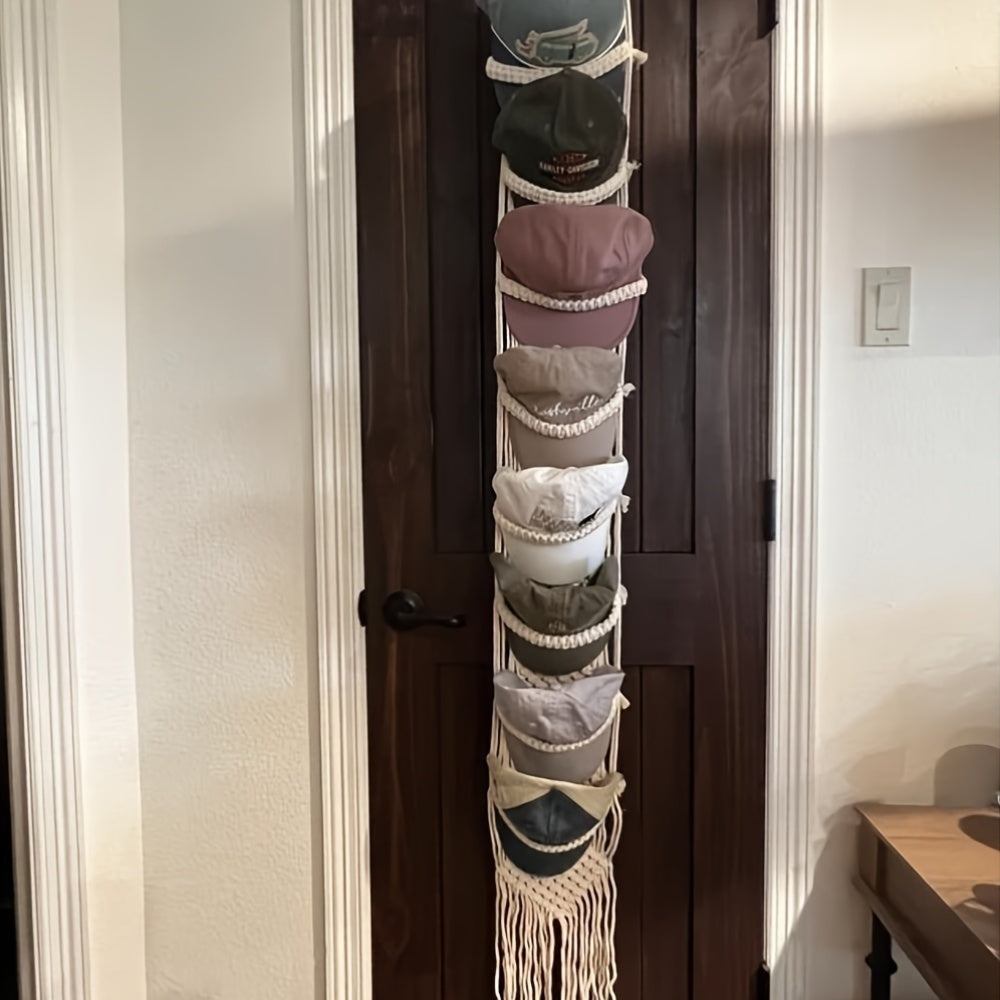 1pc Unique Handmade Wall-Mounted Bohemian Macrame Hat Rack
