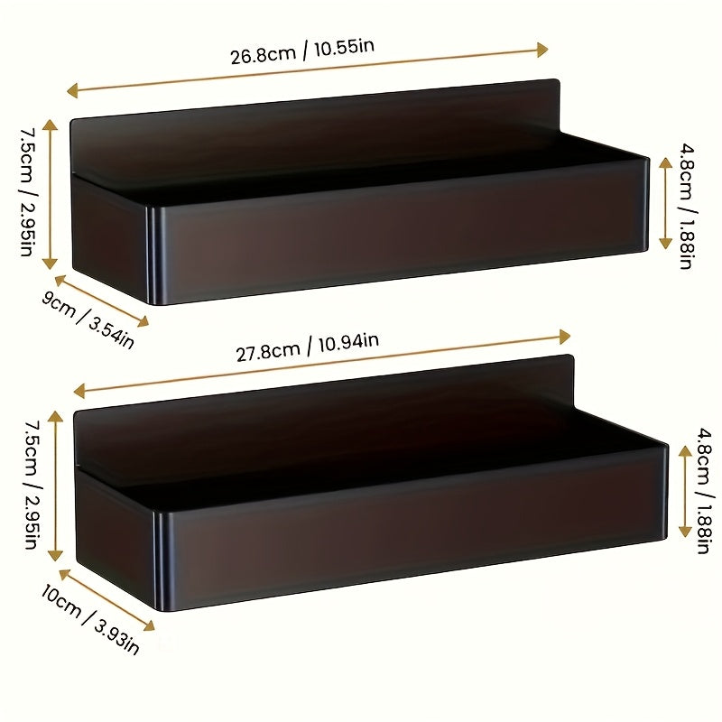2-Pack Large Magnetic Plastic Storage Baskets for Refrigerator, Microwave, and Washing Machine - Multifunctional Kitchen Organizer, Side Spice Rack Magnetic Holder with No-Drill & Glue Required, Removable Shelf