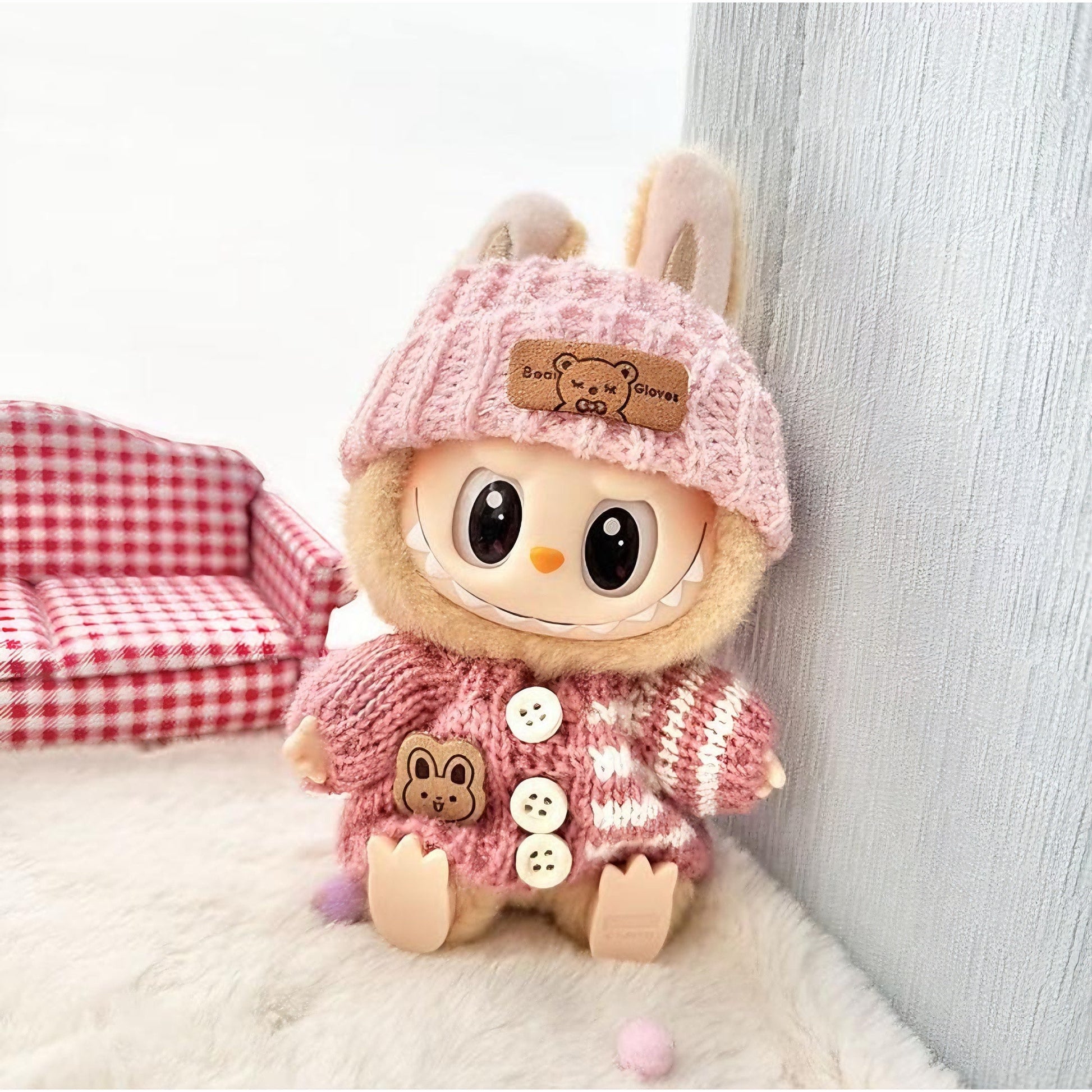 1/4pcs, Labubu fashionable clothing set for dolls (doll not included), handmade 3pcs knit outfit with cute dress, bag, and hat, DIY stylish accessory gift for daughters' birthdays or anniversaries
