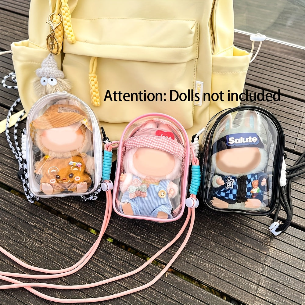 MISFANS Labubu Doll Crossbody Bag - Cute Transparent Purse with Pastel colors (Pink, Yellow, Clear), Adjustable Strap & Zipper Closure, Compact Bag for Girls, Teens, Anime Fans - Halloween/Christmas Gift Idea (Dolls Not Included) - Everyday Essentials Org