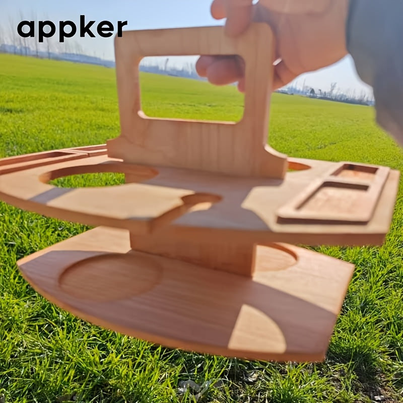 Portable folding Solid Wood Picnic Table with Glass Cup Holder