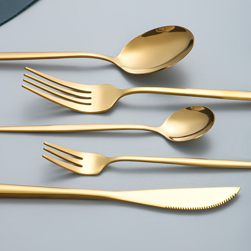 Elegant 30pcs Golden Stainless Steel Cutlery Set - Includes Knives, Forks, Spoons & Dessert Spoons - Dishwasher Safe for Home, Kitchen, Restaurants, Hotels, Parties, Thanksgiving, Easter, Christmas & Weddings, High-grade, Utensil Set