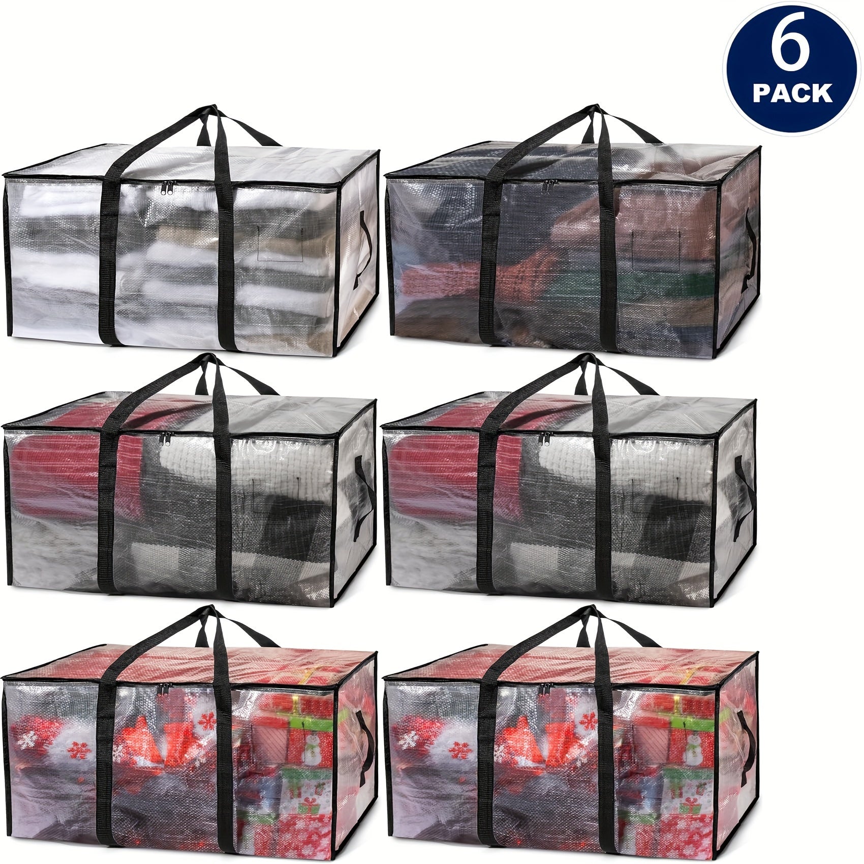 6pcs Extra Large Moving & Storage Bags with Zippers and Handles - Heavy-Duty, Multi-Purpose Packing Cubes for Dorms, Christmas Decorations & More