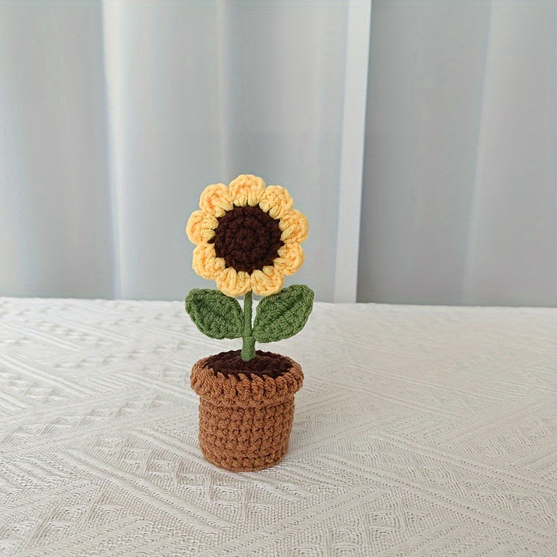 1pc Handcrafted Crochet Heart-Shaped Potted Plant, Fabric Artificial Peony Decoration, No Electricity Needed, Valentine's Day Home Decor Accent