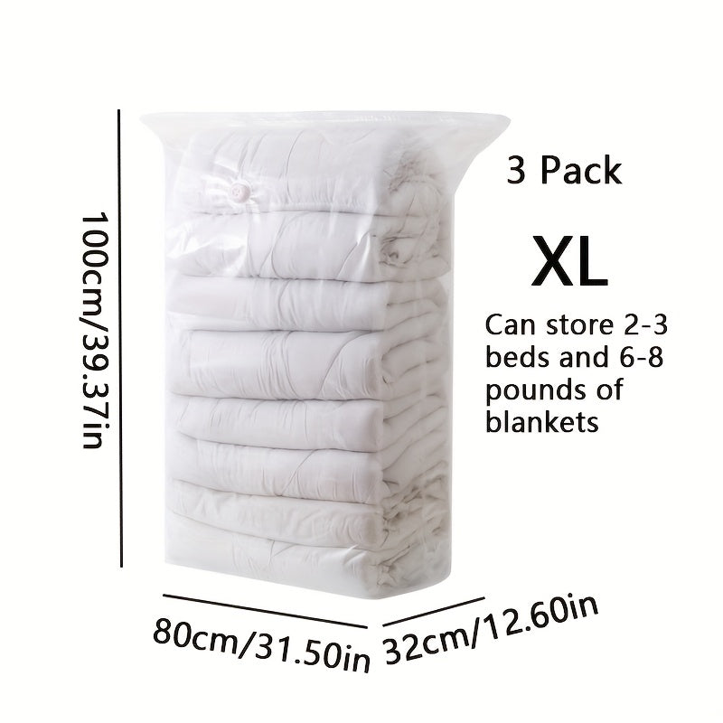 [3pcs Space Saver Storage Bags] 3pcs DYWMM Space Saver Vacuum Compression Storage Bags | 80% More Efficient for Quilts, Blankets, Bedding, Clothes, Pillows & More | Plastic, No Electricity Needed, Large Capacity Storage Solution, Clothes Organizer Storage