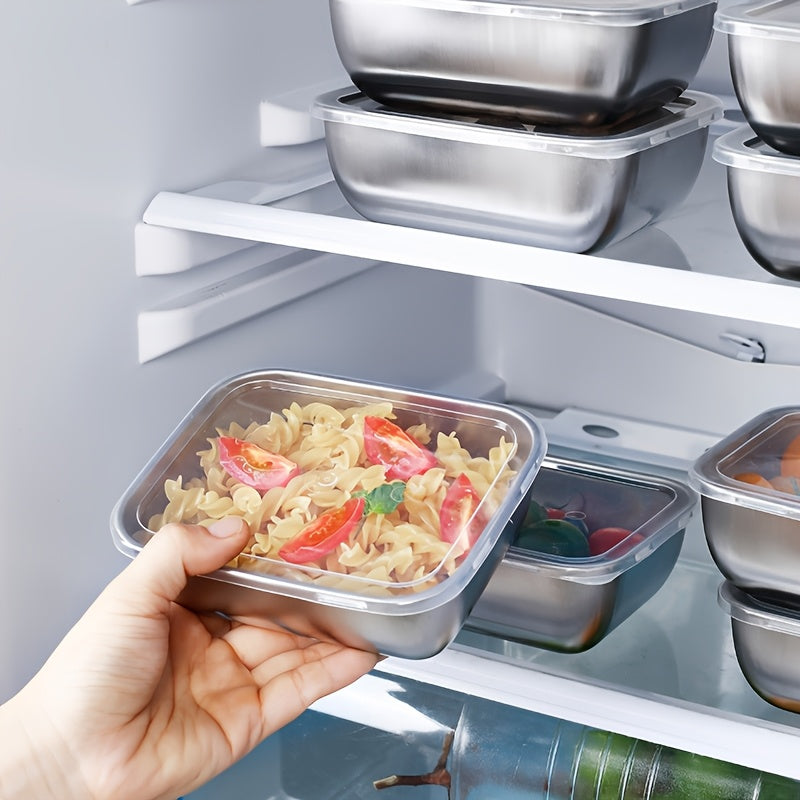 10pcs Stainless Steel Square Food Storage Containers with Flip-Top Lids - Reusable, Dishwasher Safe, Perfect for Fruits, Vegetables, and Meal Prep - Ideal for Kitchen and Outdoor Use, Outdoor Food Storage|Checkered Tablecloth|Durable Kitchenware