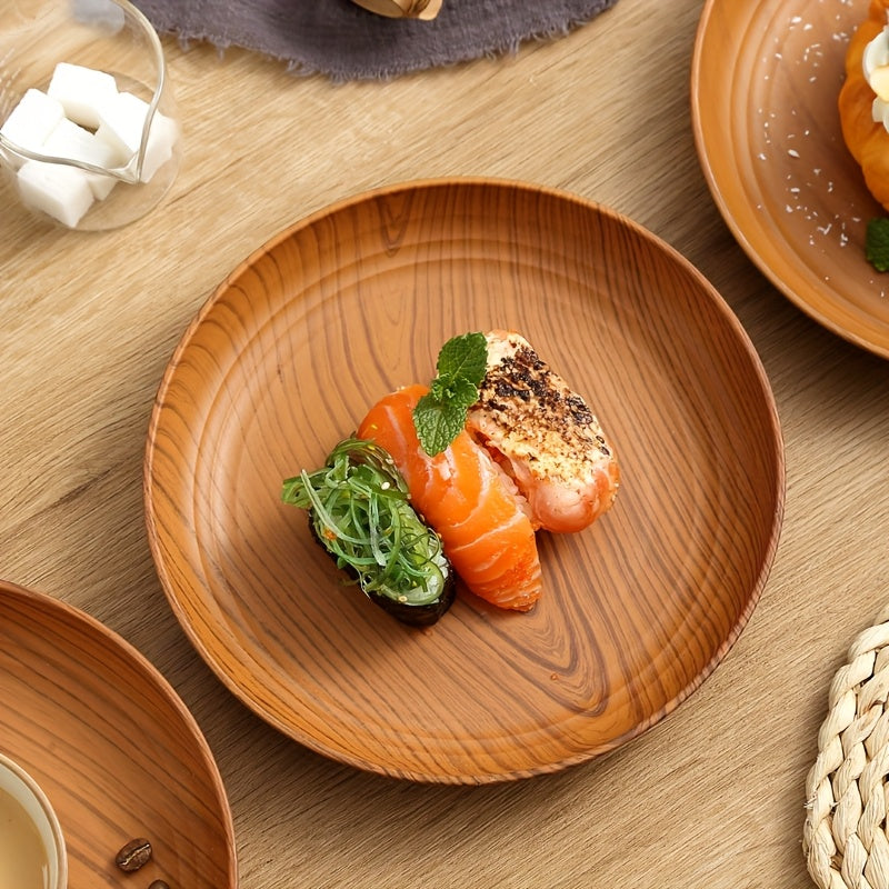 5pcs,10pcs,Wood Grain Color Dinner Plates, Thickened Plastic Dinner Plates, Salad Plate Bread Sandwich Plate, Breakfast Tray, Home Restaurant Dinner Plate Set, Main Course Noodle Pasta Rice Plate, Serving Tray, Party and Outdoor Camping Tray