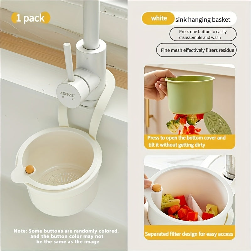 [1-Pack Multi-Function Filter] 1-Pack Multi-Function Hanging Filter Sink Basket | Durable Plastic, Spacesaving Design, Sturdy Construction, Push-Button Drainage & Storage, Separate Filter Design, One-Second Installation for Kitchen & Bathroom Organization