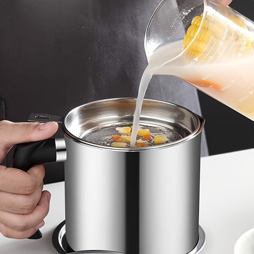 Easy-Pour Stainless Steel Grease Container with Strainer - Ideal Kitchen Accessory for Cooking Oil & Grease Storage
