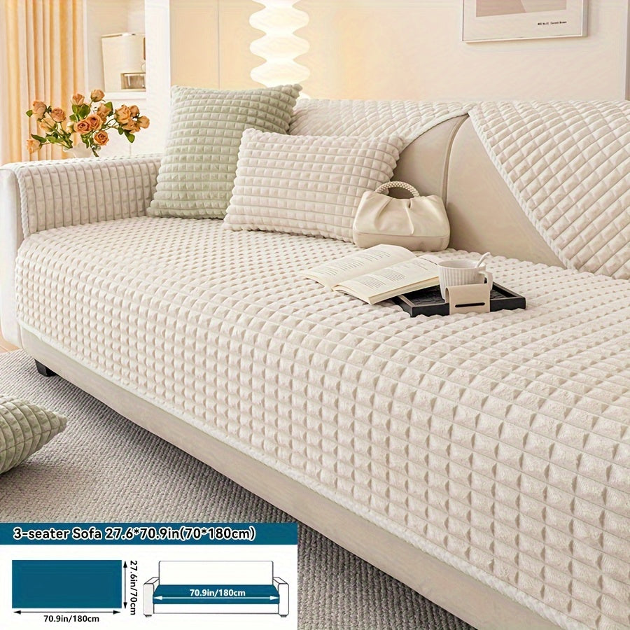 1pc Plush Sofa Cover - Soft, Thick, and Pet-Friendly Couch Protector for All Seasons, Non-Slip Furniture Slipcover for 1 to 4-Seater Sofas, Beige/Light Green/Dark Gray/Black Options, Perfect for Living Room, Bedroom, or Office Decor, Sofa Protection Cover