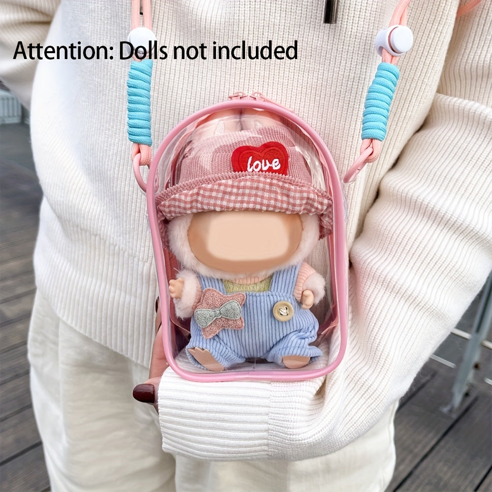 MISFANS Labubu Doll Crossbody Bag - Cute Transparent Purse with Pastel colors (Pink, Yellow, Clear), Adjustable Strap & Zipper Closure, Compact Bag for Girls, Teens, Anime Fans - Halloween/Christmas Gift Idea (Dolls Not Included) - Everyday Essentials Org