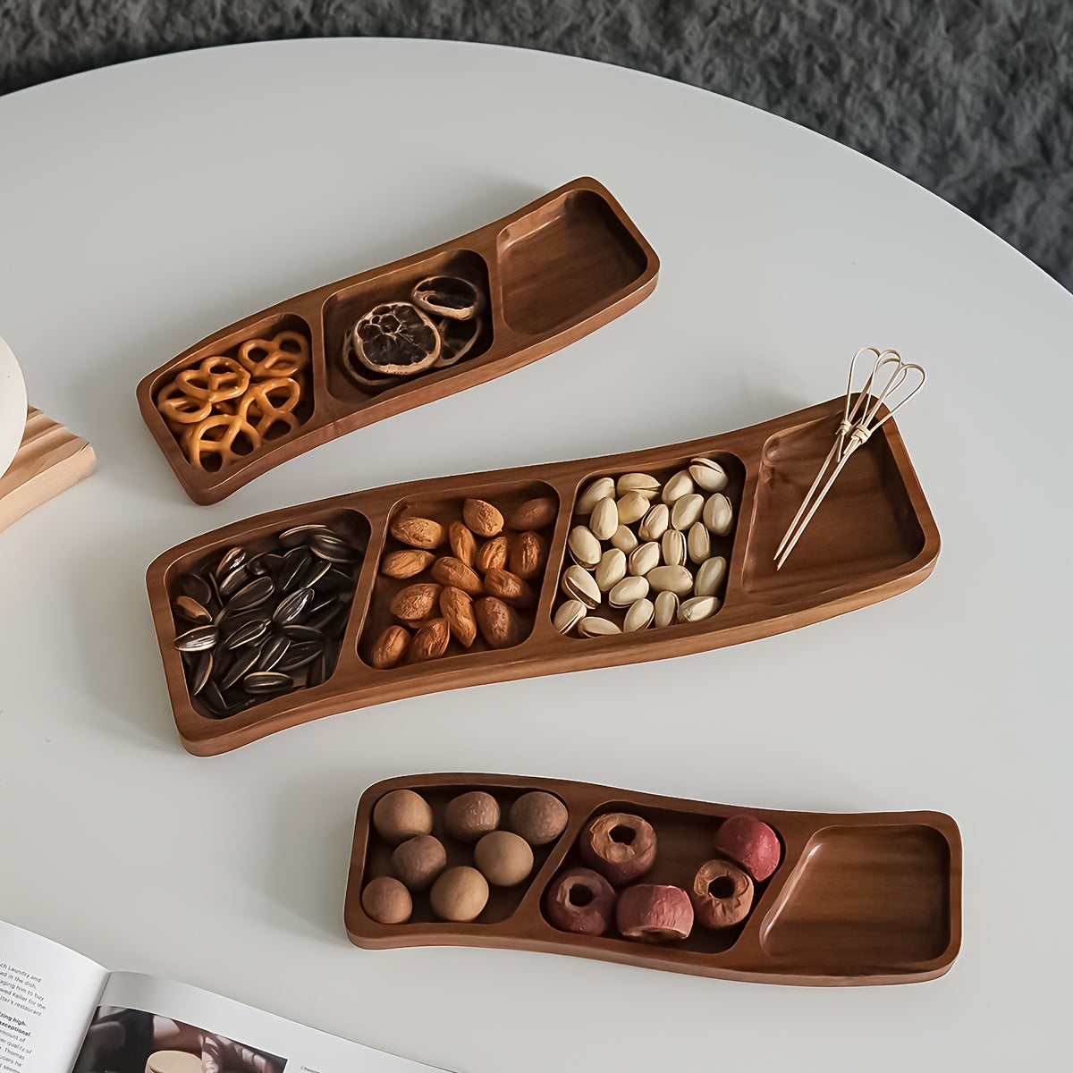Versatile Wooden Snack Tray with 3/4 Compartments