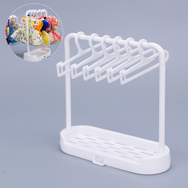 Clothes Storage Rack for Labubu, 1 Rack + 10 Clothes Hangers, Clothes Display Rack for La bubu, Clothes Hanger Doll Shoe Storage Rack Clothes Storage Wardrobe