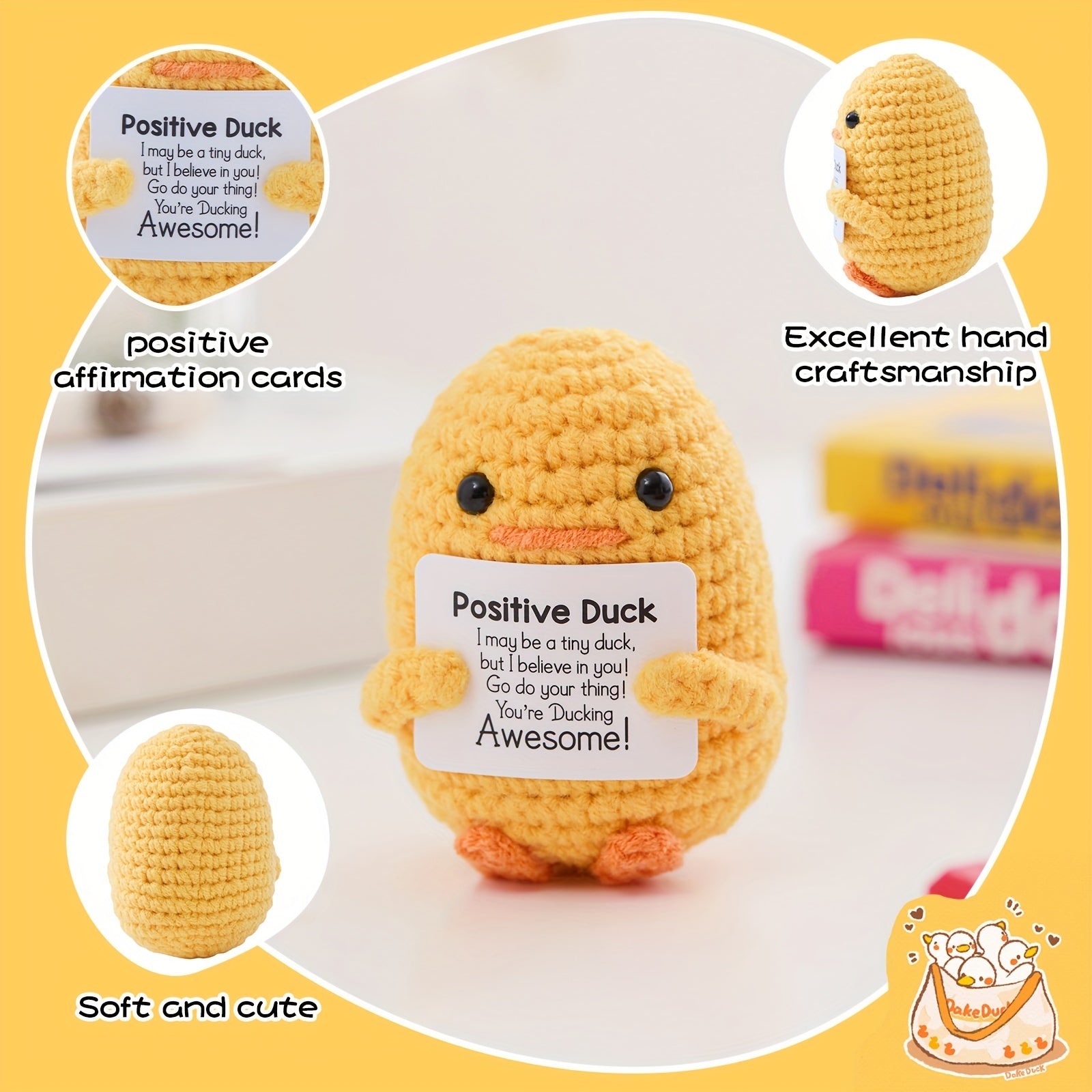 Cute Grey and White Handmade Crochet Positive Penguin - 1pc Emotional Support Penguin with Inspirational Card - Ideal for Birthday, Christmas, Valentine's Day Gifts