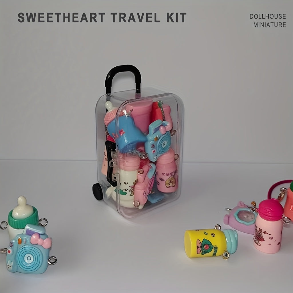 2pcs/4pcs BUBU Accessories. Mini Travel Suitcase Dollhouse Miniature Model Scene Props, OB11 Scene Decorations, Bubu Small Accessories Keychain Pendant Doll Ornament DIY Decoration Bottle Thermos Camera Bag Mini Figure Hanging Gifts for Festivals