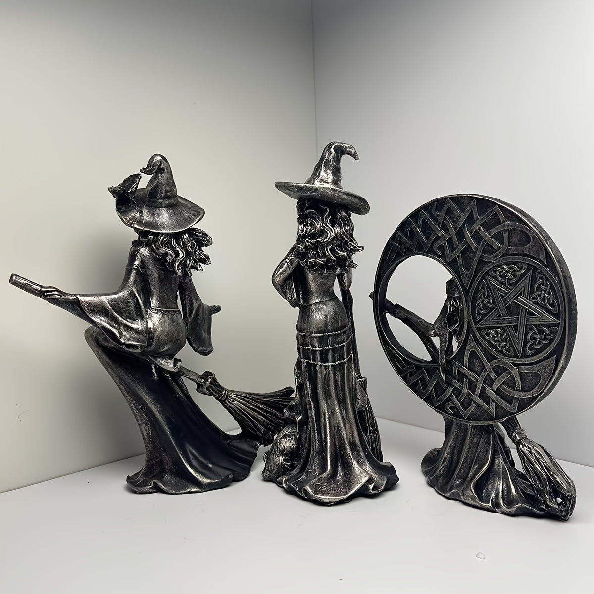 1pc Creative Broom Moon Witch Ornament for Living Room Tabletop Home Decoration Wizard Figure Statue European Style Decorative